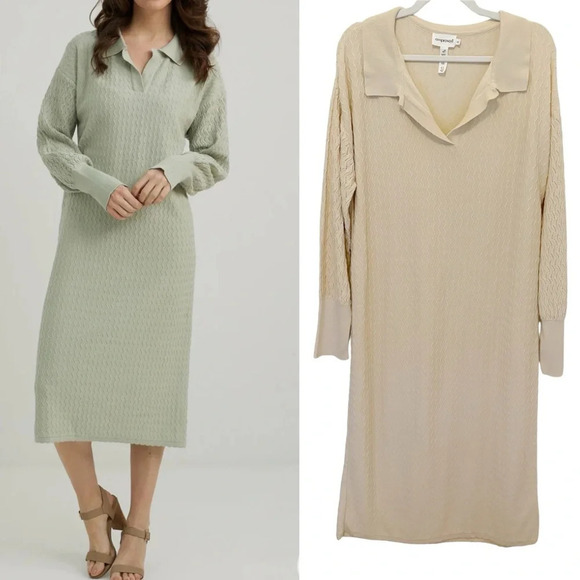 Emproved Dresses & Skirts - Emproved Long Polo Knit Midi Dress Natural Ivory  White Size L / XL Sustainable